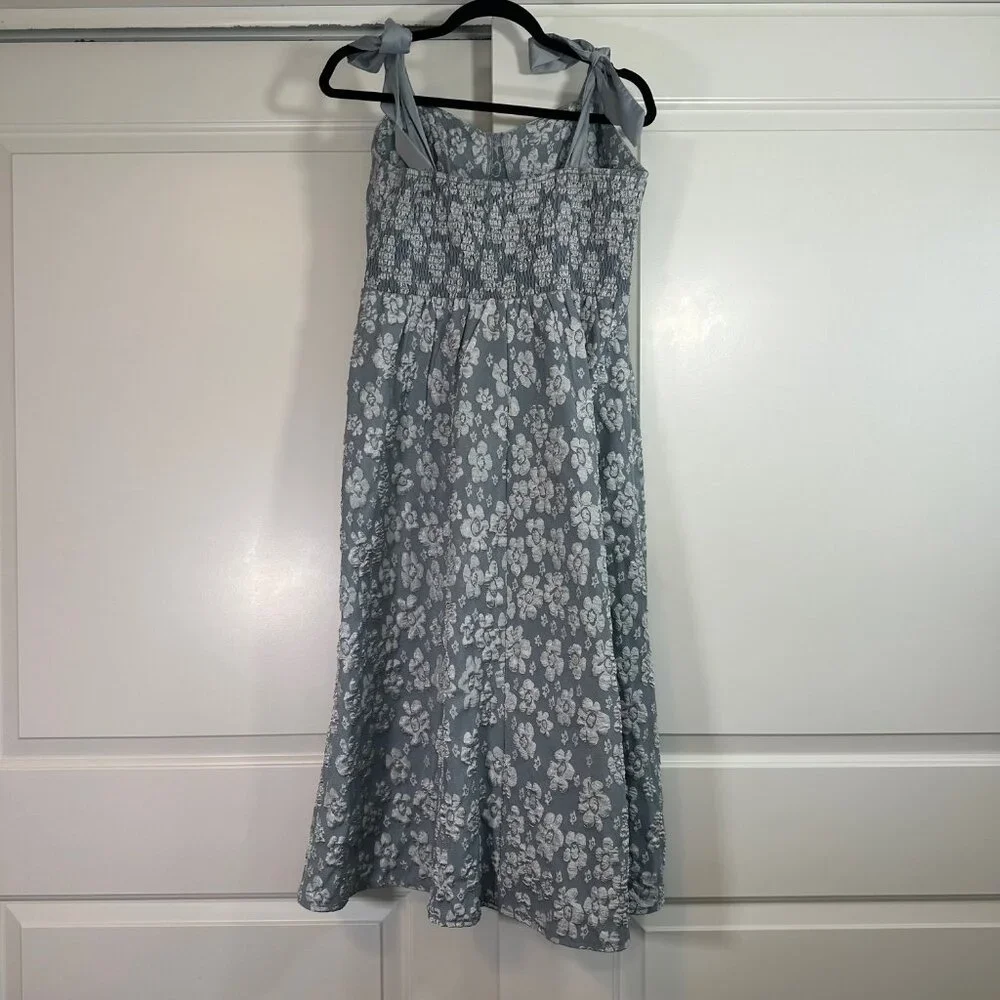 Dusty Blue Corset top Bow-tie Embossed Fit-and-Flare Midi Dress 0XL